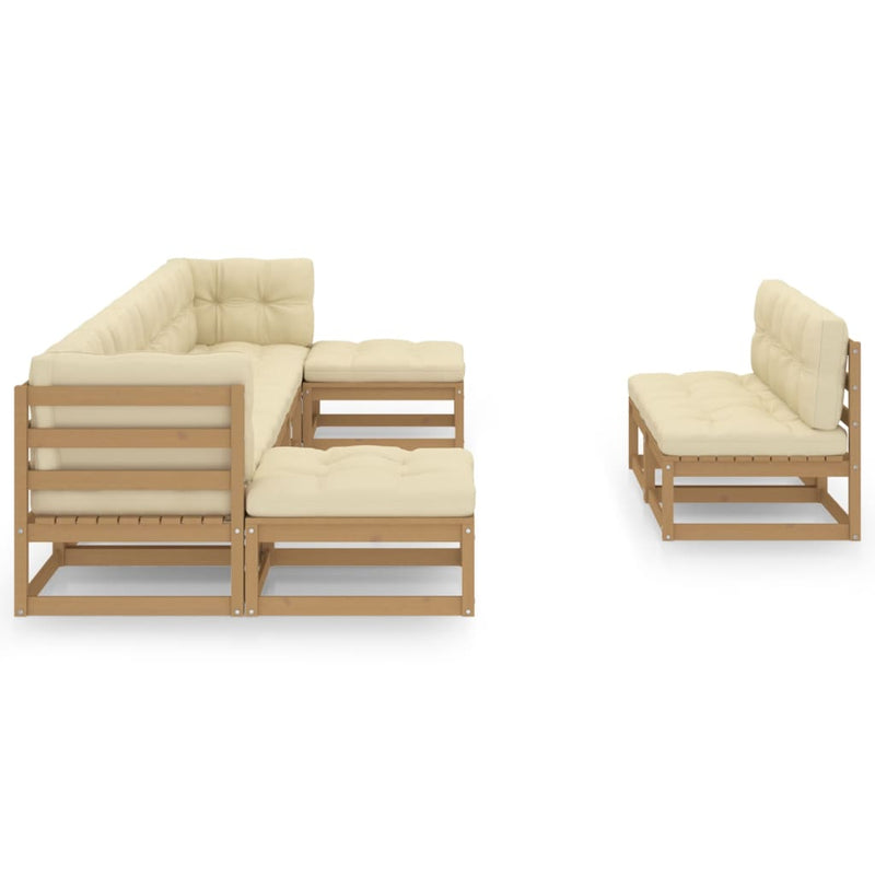 9 Piece Garden Lounge Set&Cushions Honey Brown Solid Pinewood Payday Deals