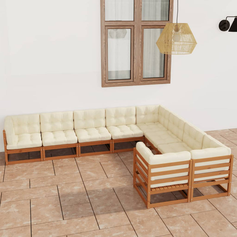 9 Piece Garden Lounge Set & Cushions Honey Brown Solid Pinewood Payday Deals