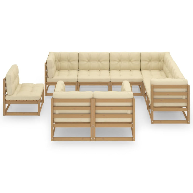 9 Piece Garden Lounge Set & Cushions Honey Brown Solid Pinewood Payday Deals