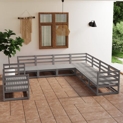 9 Piece Garden Lounge Set Grey Solid Pinewood Payday Deals