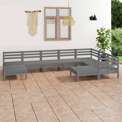 9 Piece Garden Lounge Set Solid Pinewood Grey Payday Deals
