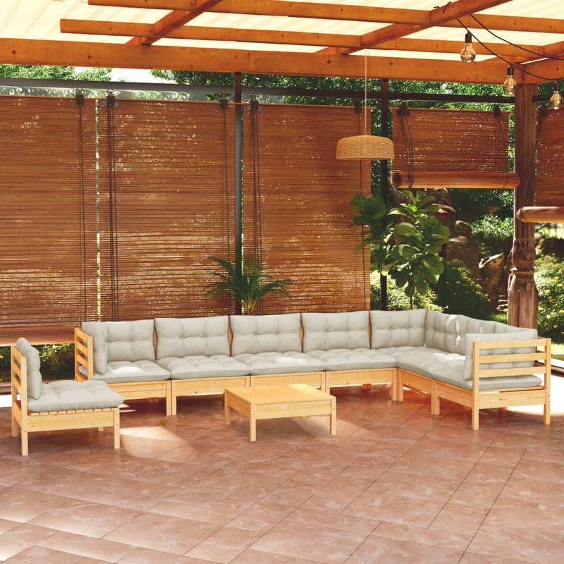 9 Piece Garden Lounge Set with Cream Cushions Solid Pinewood Payday Deals