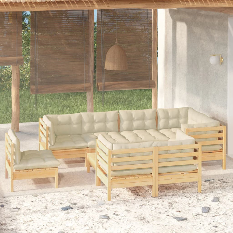 9 Piece Garden Lounge Set with Cream Cushions Solid Pinewood Payday Deals