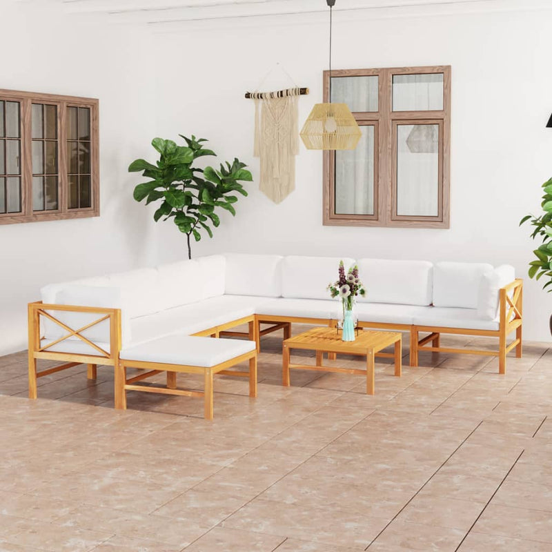 9 Piece Garden Lounge Set with Cream Cushions Solid Teak Wood Payday Deals