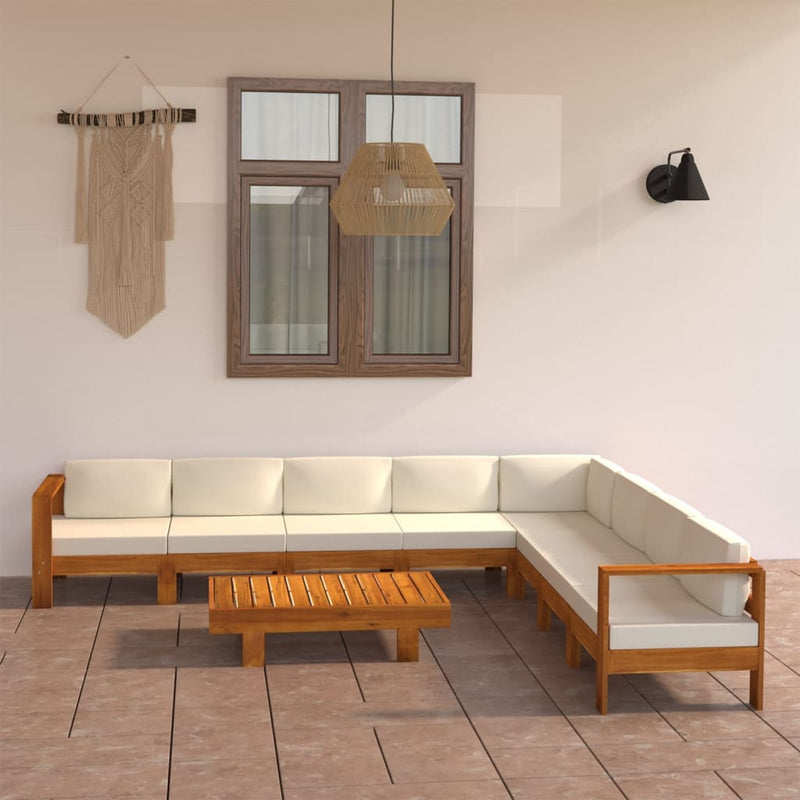 9 Piece Garden Lounge Set with Cream White Cushions Acacia Wood Payday Deals