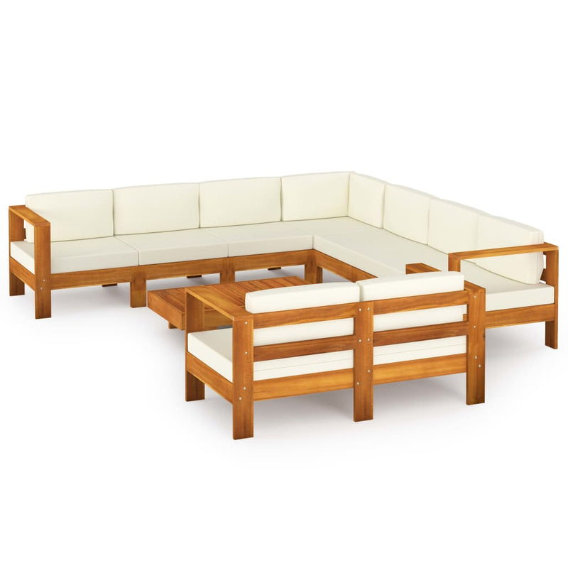 9 Piece Garden Lounge Set with Cream White Cushions Acacia Wood Payday Deals