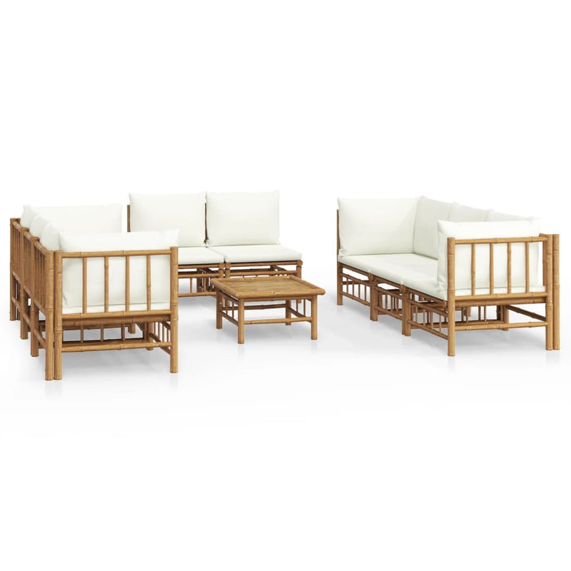 9 Piece Garden Lounge Set with Cream White Cushions  Bamboo Payday Deals