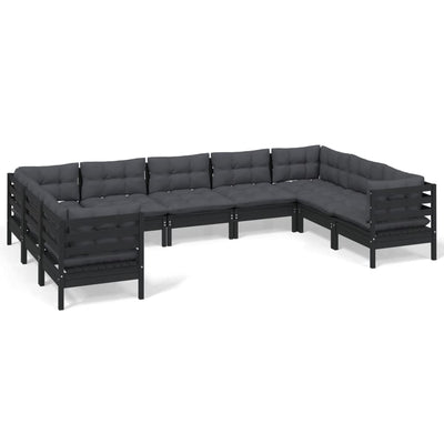 9 Piece Garden Lounge Set with Cushions Black Pinewood Payday Deals