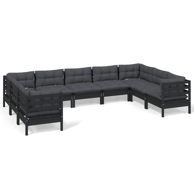 9 Piece Garden Lounge Set with Cushions Black Pinewood Payday Deals
