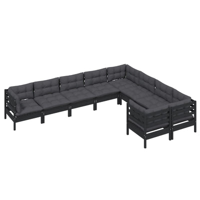 9 Piece Garden Lounge Set with Cushions Black Pinewood Payday Deals