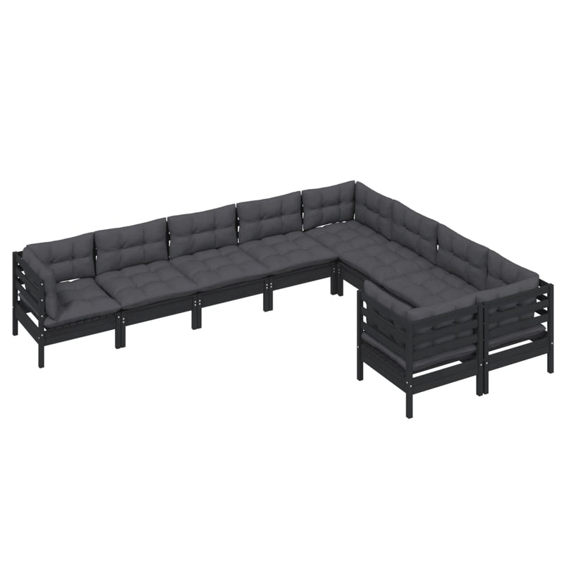 9 Piece Garden Lounge Set with Cushions Black Pinewood Payday Deals