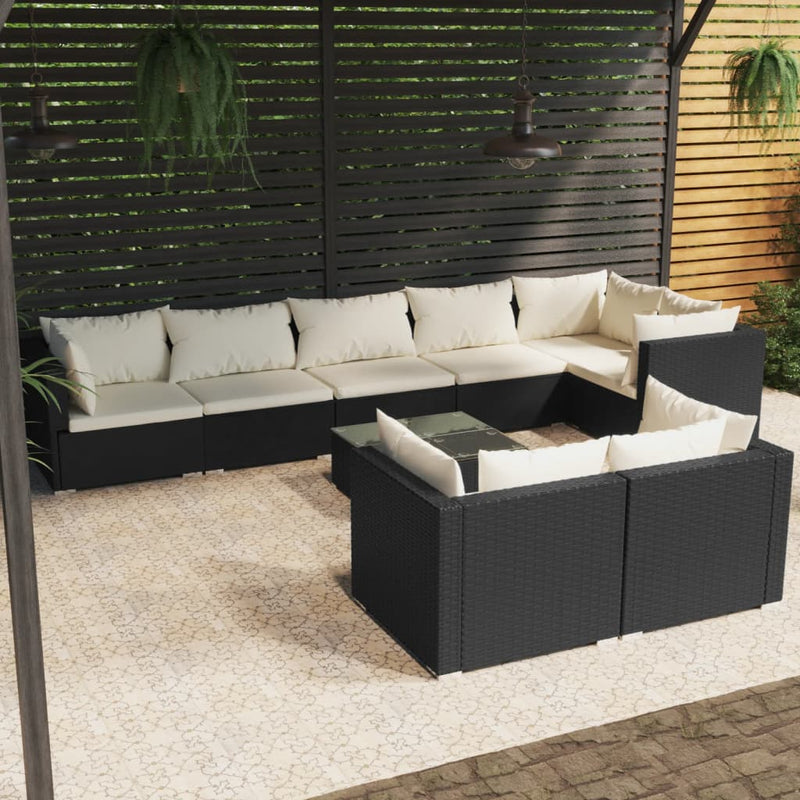 9 Piece Garden Lounge Set with Cushions Black Poly Rattan Payday Deals