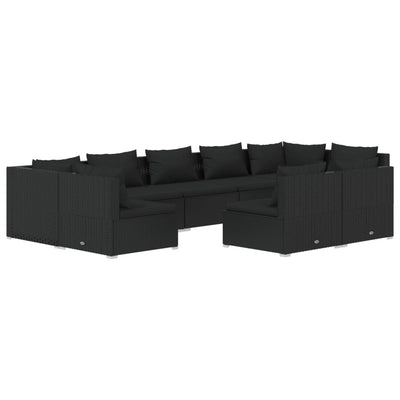 9 Piece Garden Lounge Set with Cushions Black Poly Rattan Payday Deals