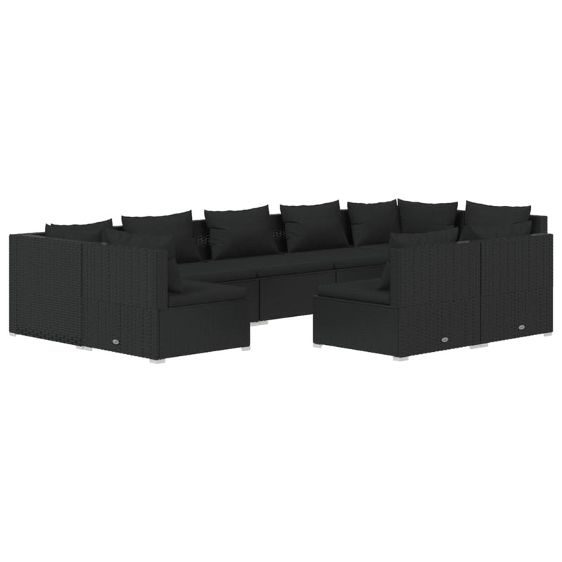 9 Piece Garden Lounge Set with Cushions Black Poly Rattan Payday Deals