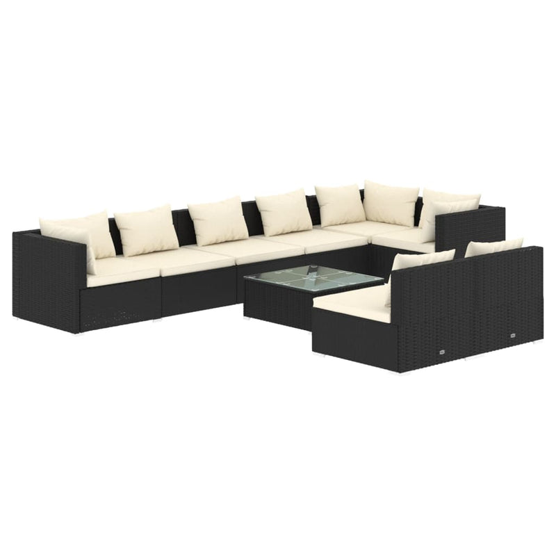 9 Piece Garden Lounge Set with Cushions Black Poly Rattan Payday Deals