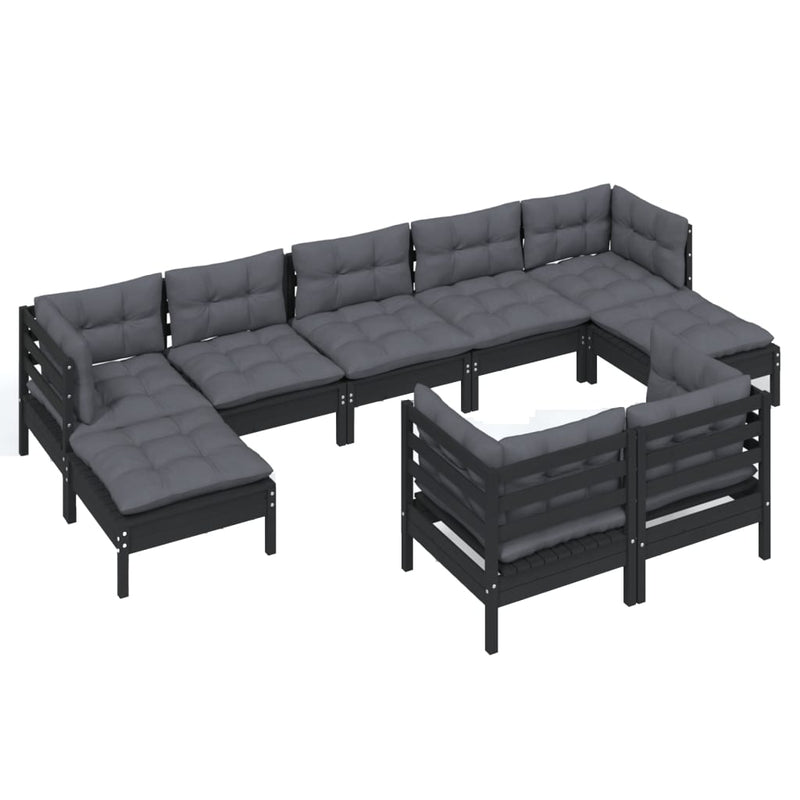 9 Piece Garden Lounge Set with Cushions Black Solid Pinewood Payday Deals