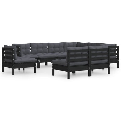 9 Piece Garden Lounge Set with Cushions Black Solid Pinewood Payday Deals