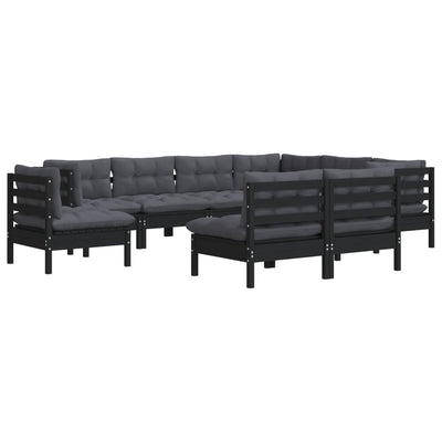 9 Piece Garden Lounge Set with Cushions Black Solid Pinewood Payday Deals