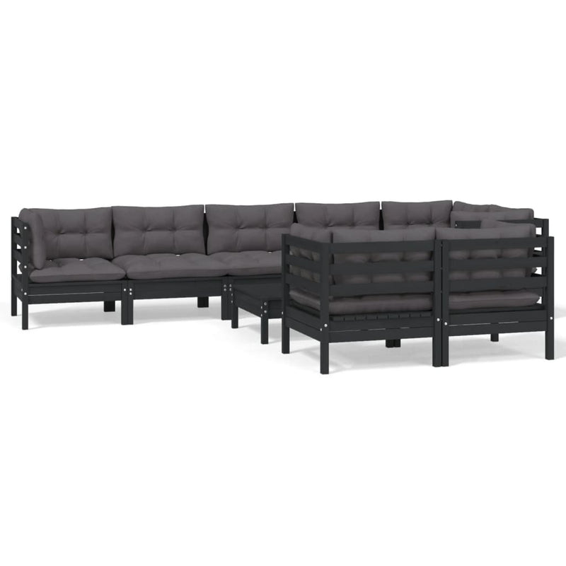 9 Piece Garden Lounge Set with Cushions Black Solid Pinewood Payday Deals
