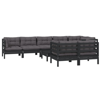 9 Piece Garden Lounge Set with Cushions Black Solid Pinewood Payday Deals