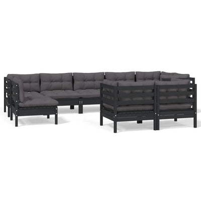 9 Piece Garden Lounge Set with Cushions Black Solid Pinewood Payday Deals