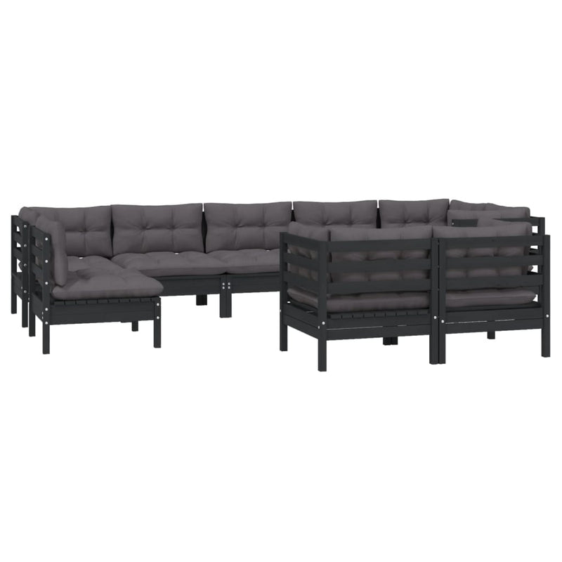 9 Piece Garden Lounge Set with Cushions Black Solid Pinewood Payday Deals