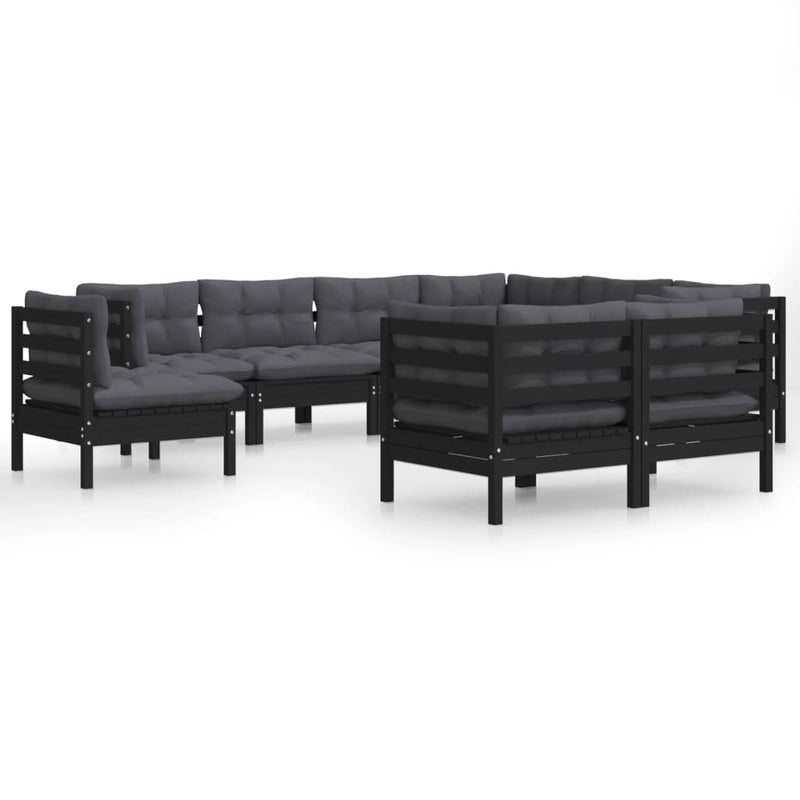 9 Piece Garden Lounge Set with Cushions Black Solid Pinewood Payday Deals