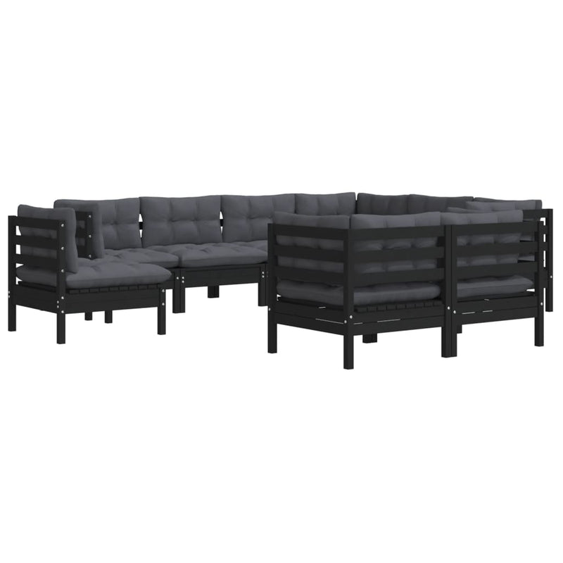 9 Piece Garden Lounge Set with Cushions Black Solid Pinewood Payday Deals