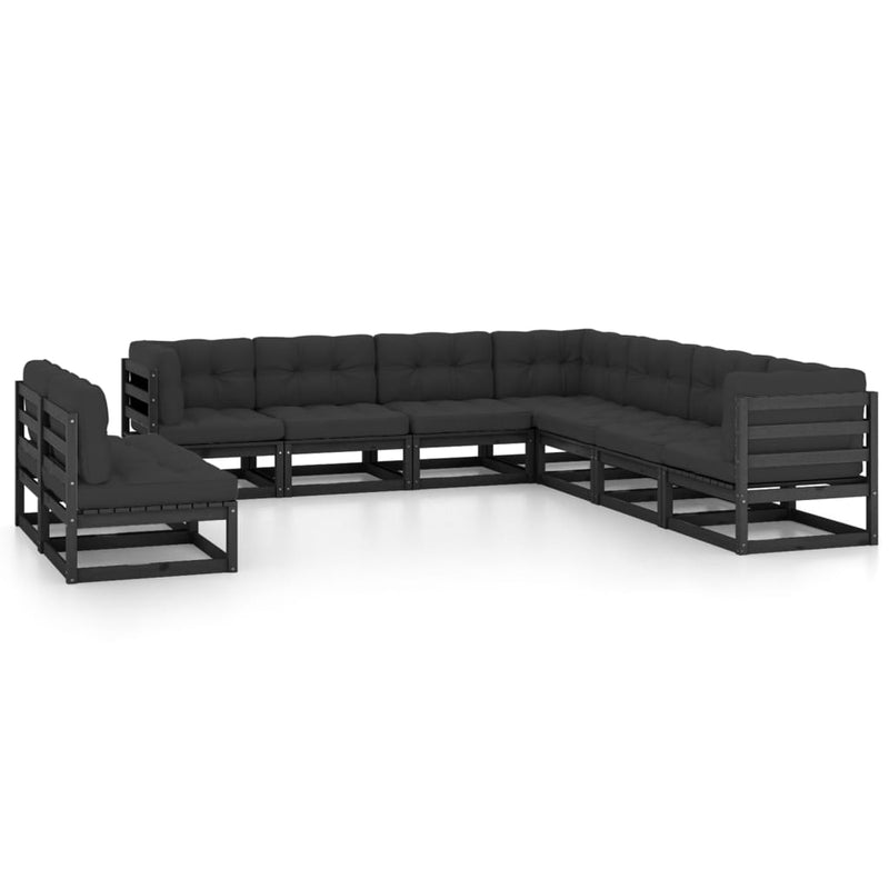 9 Piece Garden Lounge Set with Cushions Black Solid Pinewood Payday Deals
