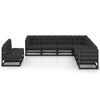 9 Piece Garden Lounge Set with Cushions Black Solid Pinewood Payday Deals