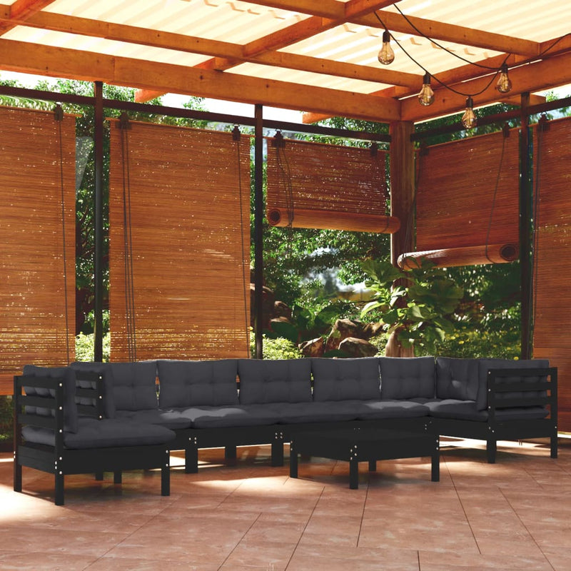 9 Piece Garden Lounge Set with Cushions Black Solid Pinewood Payday Deals