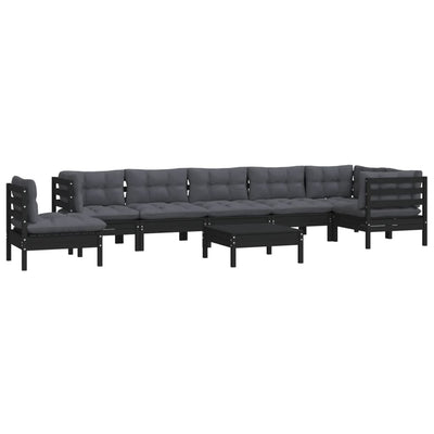 9 Piece Garden Lounge Set with Cushions Black Solid Pinewood Payday Deals