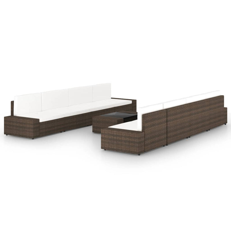 9 Piece Garden Lounge Set with Cushions Brown Poly Rattan Payday Deals