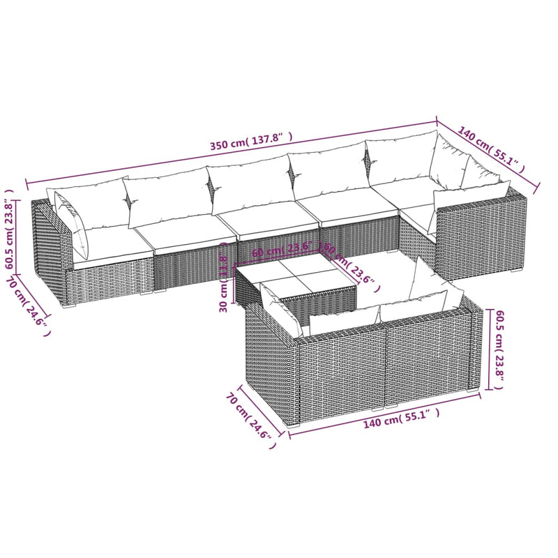 9 Piece Garden Lounge Set with Cushions Brown Poly Rattan Payday Deals