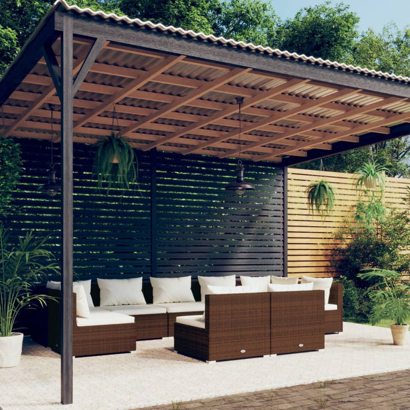 9 Piece Garden Lounge Set with Cushions Brown Poly Rattan Payday Deals