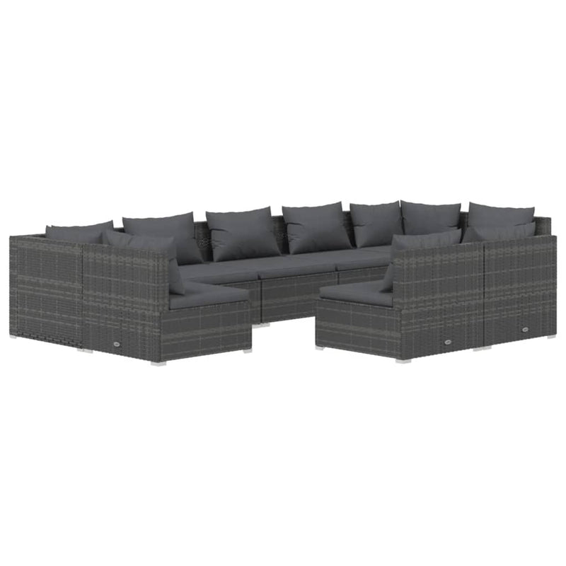 9 Piece Garden Lounge Set with Cushions Grey Poly Rattan Payday Deals