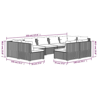 9 Piece Garden Lounge Set with Cushions Grey Poly Rattan Payday Deals