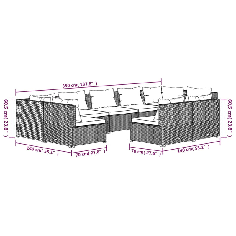 9 Piece Garden Lounge Set with Cushions Grey Poly Rattan Payday Deals