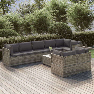 9 Piece Garden Lounge Set with Cushions Grey Poly Rattan Payday Deals