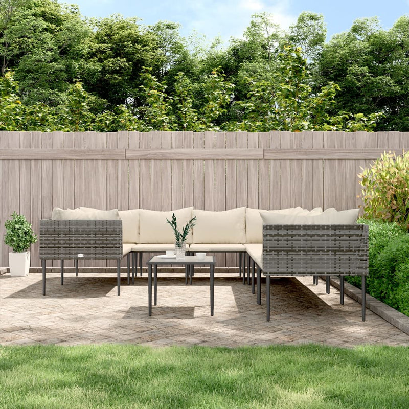 9 Piece Garden Lounge Set with Cushions Grey Poly Rattan Payday Deals