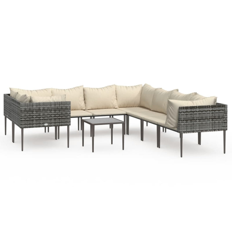 9 Piece Garden Lounge Set with Cushions Grey Poly Rattan Payday Deals