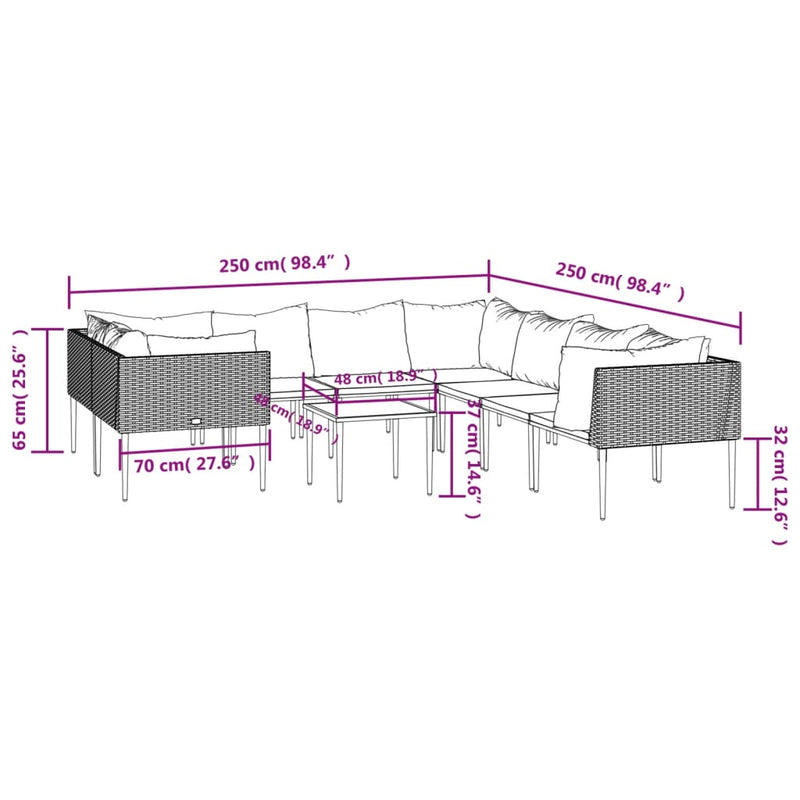 9 Piece Garden Lounge Set with Cushions Grey Poly Rattan Payday Deals