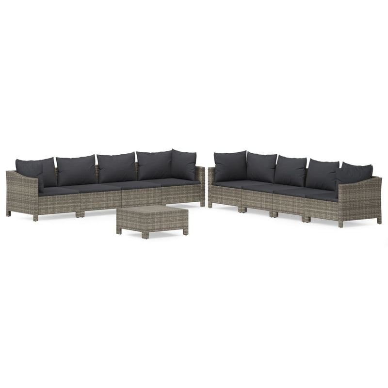 9 Piece Garden Lounge Set with Cushions Grey Poly Rattan Payday Deals