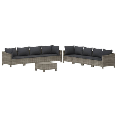 9 Piece Garden Lounge Set with Cushions Grey Poly Rattan Payday Deals