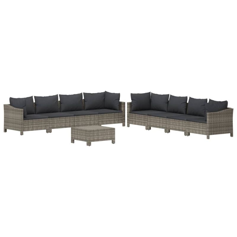 9 Piece Garden Lounge Set with Cushions Grey Poly Rattan Payday Deals