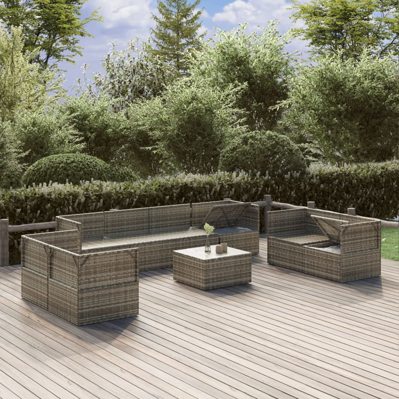 9 Piece Garden Lounge Set with Cushions Grey Poly Rattan Payday Deals