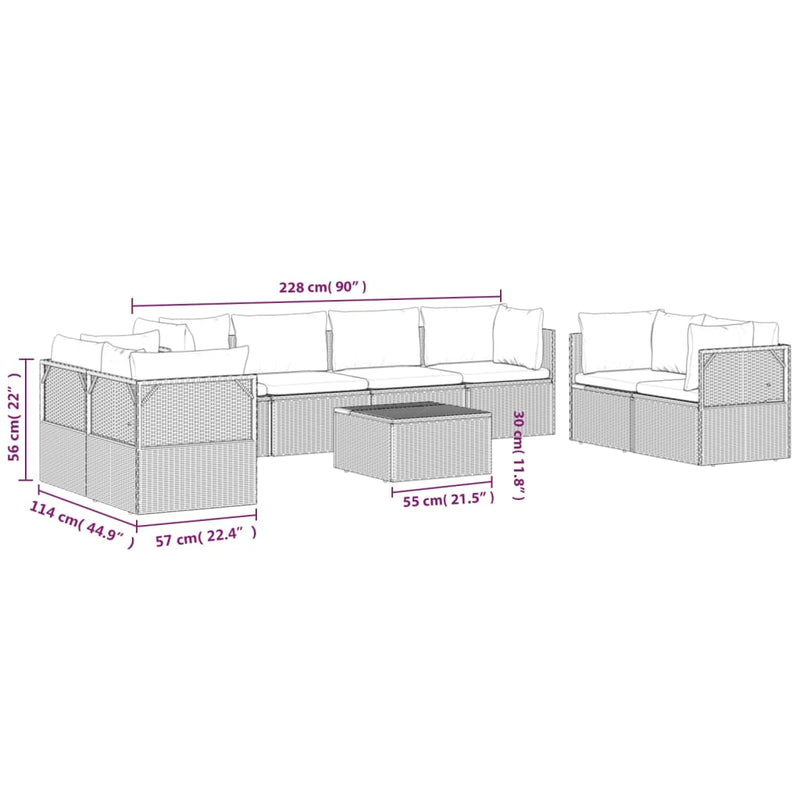 9 Piece Garden Lounge Set with Cushions Grey Poly Rattan Payday Deals
