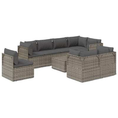 9 Piece Garden Lounge Set with Cushions Grey Poly Rattan Payday Deals