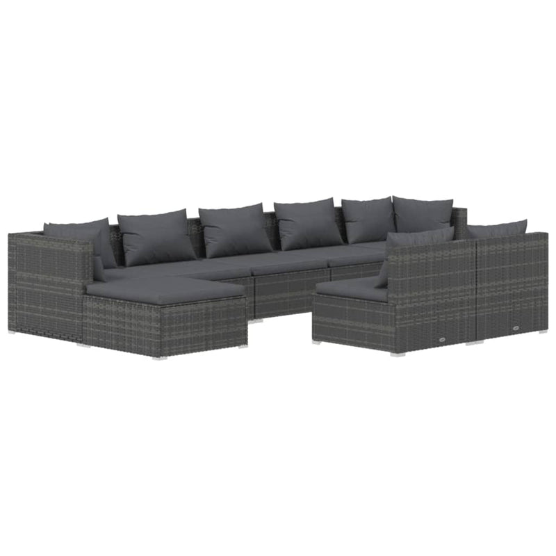9 Piece Garden Lounge Set with Cushions Grey Poly Rattan Payday Deals