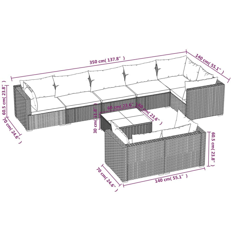 9 Piece Garden Lounge Set with Cushions Grey Poly Rattan Payday Deals
